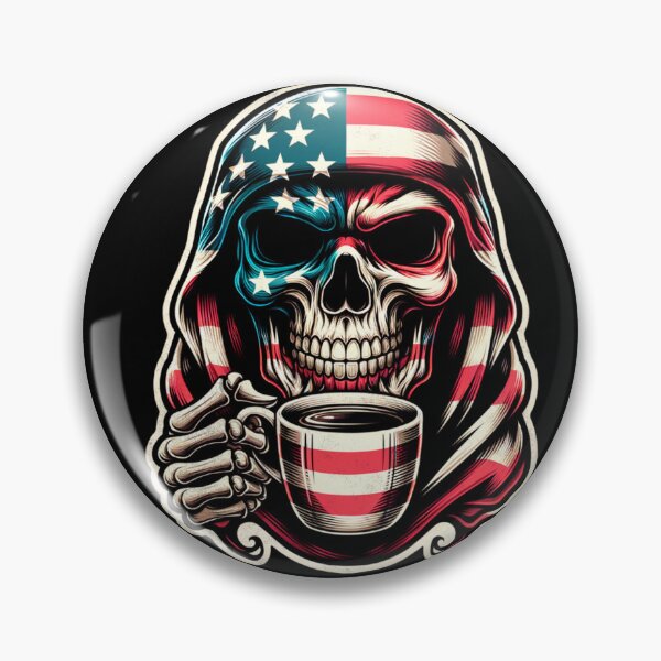 Item preview, USA American Flag Patriotic Skull Caffeinated Coffee American 4th of July Cup of Coffee Skull Face Coffee Lover designed and sold by CarantinedChaos.