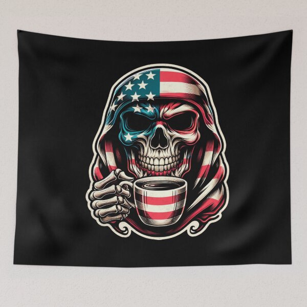 Item preview, USA American Flag Patriotic Skull Caffeinated Coffee American 4th of July Cup of Coffee Skull Face Coffee Lover designed and sold by CarantinedChaos.