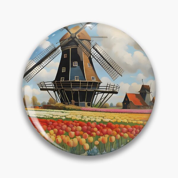 Item preview, Windmill and Tulips designed and sold by DiscoGypsyFish.