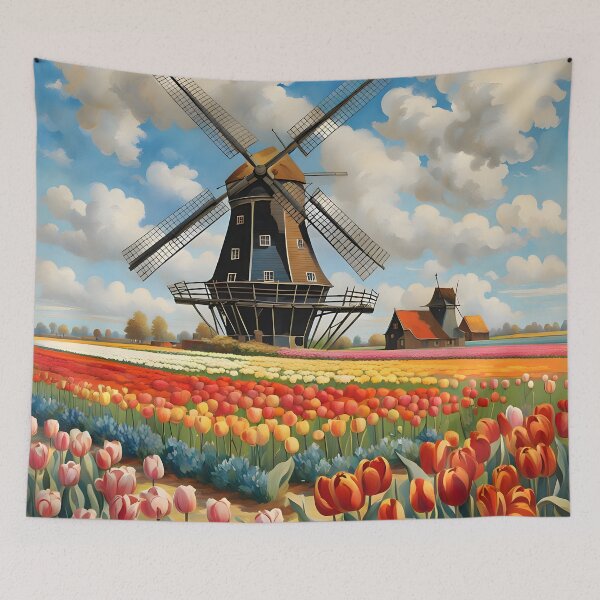 Item preview, Windmill and Tulips designed and sold by DiscoGypsyFish.