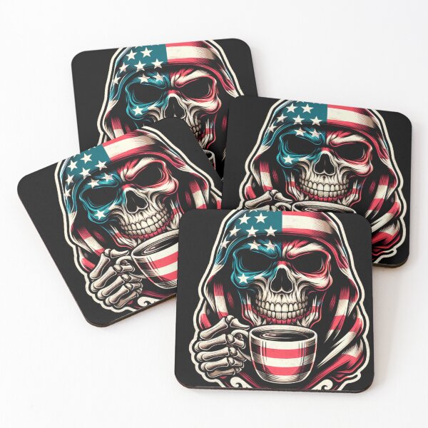 Item preview, USA American Flag Patriotic Skull Caffeinated Coffee American 4th of July Cup of Coffee Skull Face Coffee Lover designed and sold by CarantinedChaos.