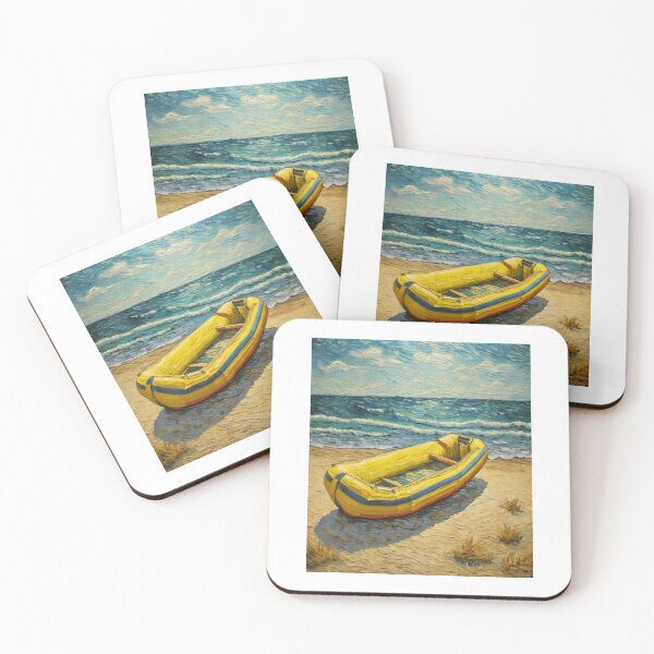 Item preview,  "Inflatable Boat on the Beach by the Sea" designed and sold by Artisticanvas.