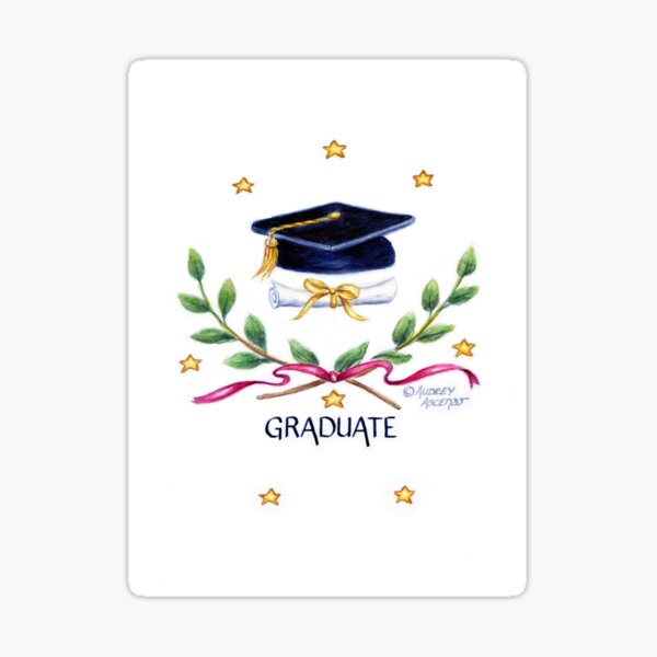Graduation Cap Olive Branch Emblem Sticker