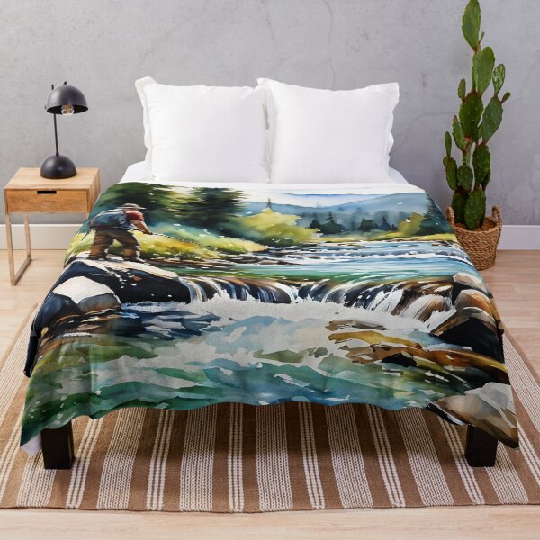 Item preview, Watercolor Art:  Fly Fisherman in a mountain stream designed and sold by Gilby-Designs.