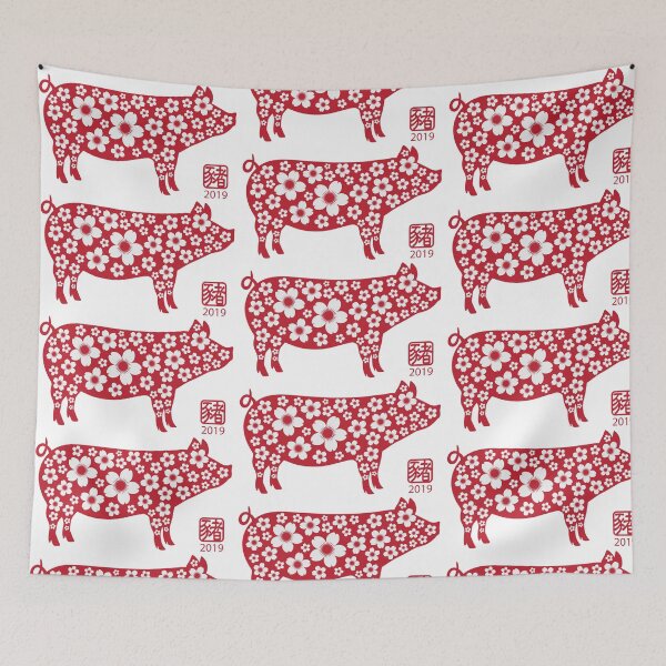 Item preview, Año nuevo chino de la silueta de cerdo rojo con estampado de flores designed and sold by jpldesigns.