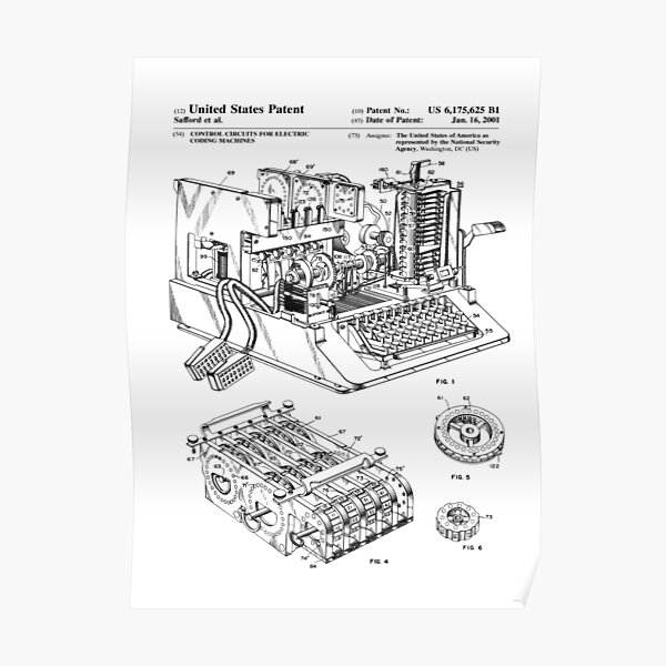 Enigma Machine Patent Black Poster By Vesaints Redbubble