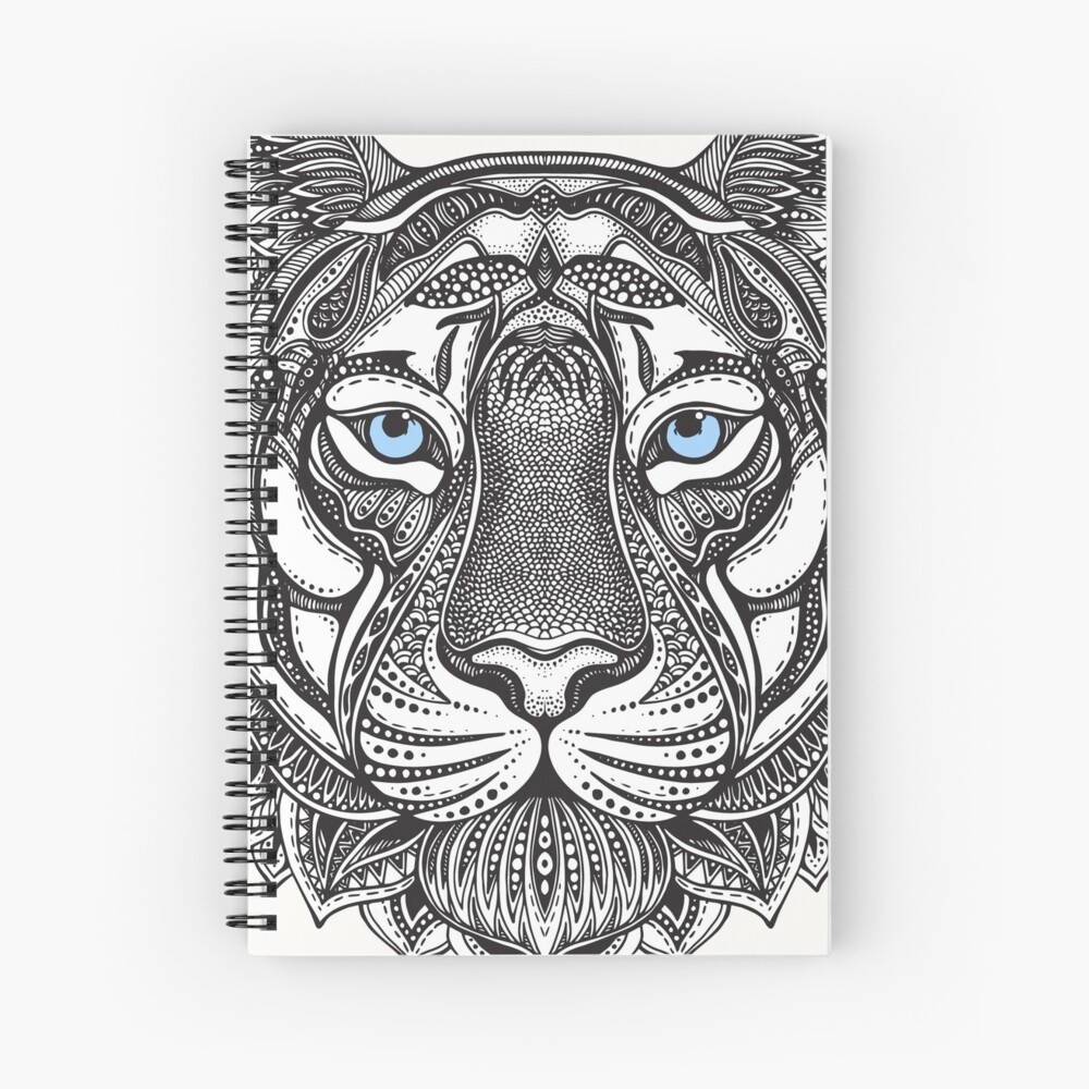 Siberian Tiger with Blue Eyes in a Zentangle Design