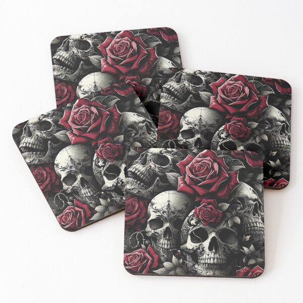 Item preview, Gothic Skulls and Roses Pattern Print designed and sold by PinUpPizzazz.