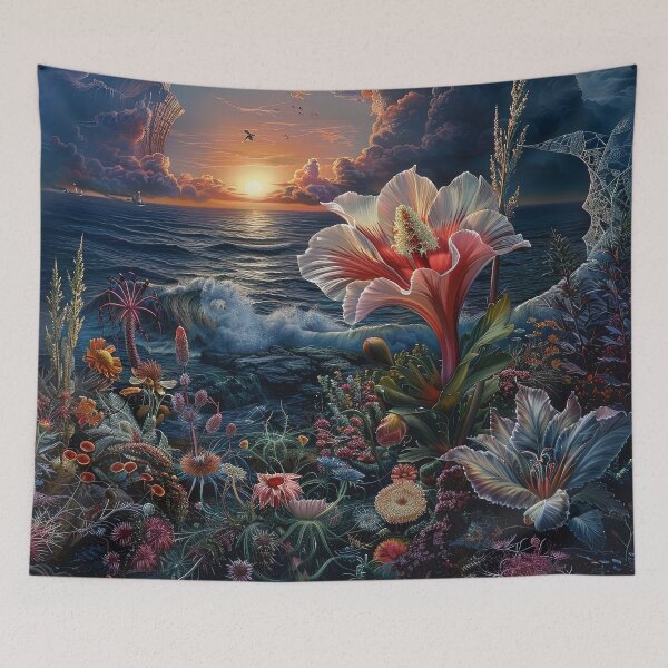 Item preview, Flowers sunset by the sea designed and sold by FlowersColorful.