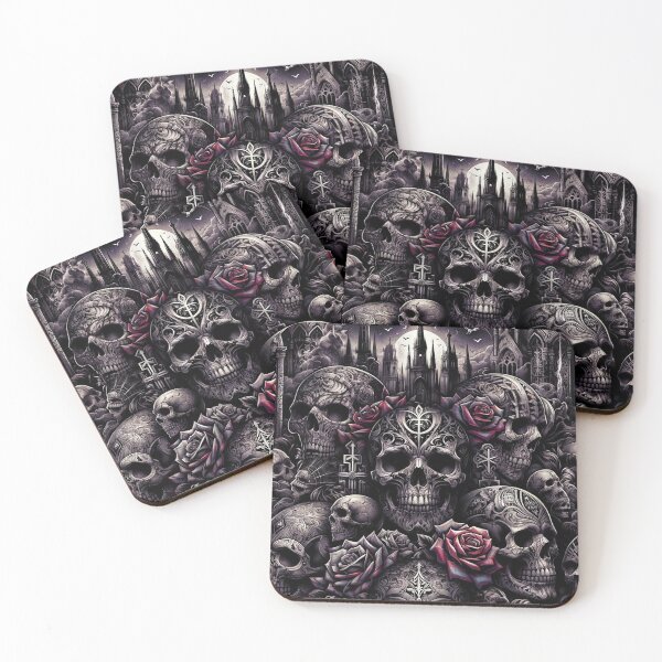 Item preview, Gothic Skulls, Red Roses, and Eerie Landscape designed and sold by PinUpPizzazz.