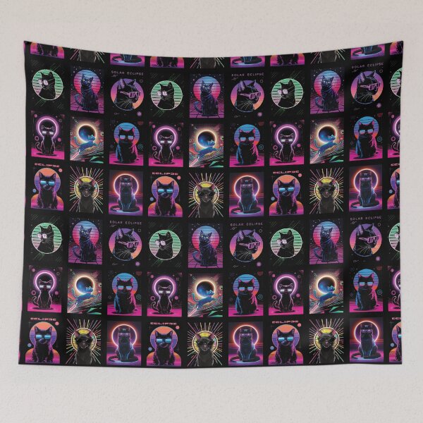 Item preview, Pattern Solar Eclipse Cats - Neon Colors designed and sold by karsad.