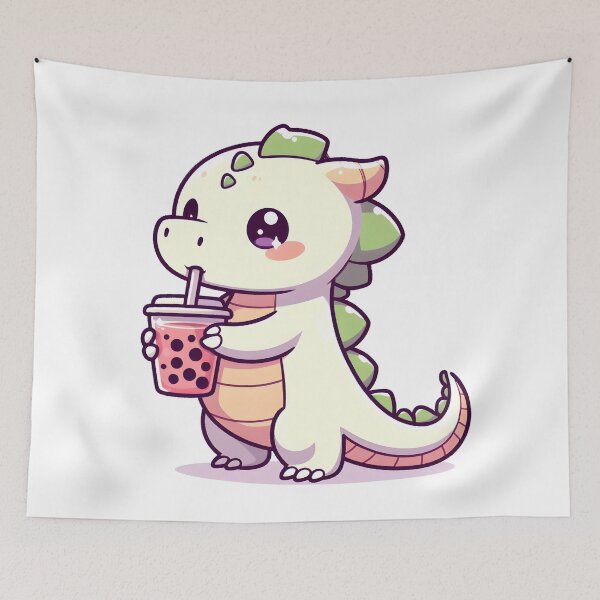 Item preview, Kawaii Coy Dragon: Holding A Cup Of Bubble Tea designed and sold by CanvasCutie.