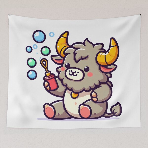 Item preview, Kawaii Delightful Minotaur With Bubble Wand Blowing Bubbles designed and sold by CanvasCutie.