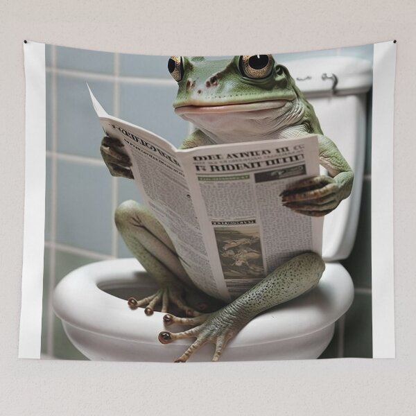 Item preview, Frog Sitting on the Toilet Reading a Newspaper designed and sold by RobertoGreen.
