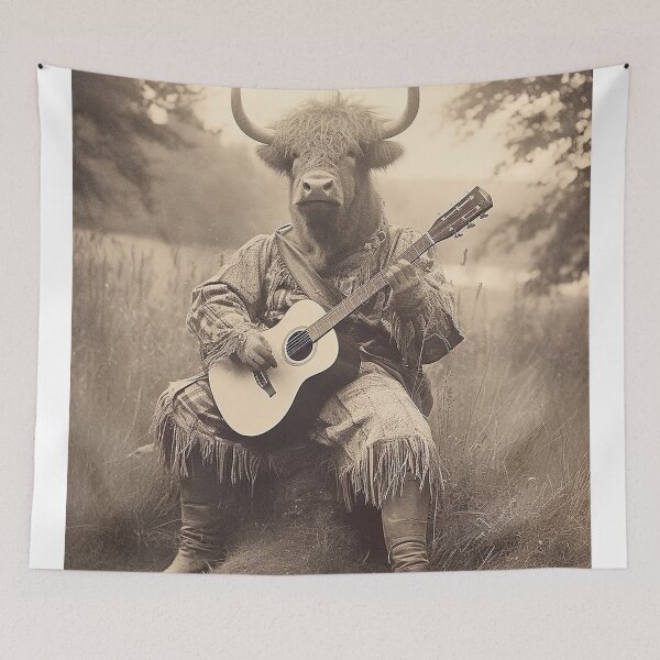 Item preview, Highland Cow Playing Guitar designed and sold by RobertoGreen.