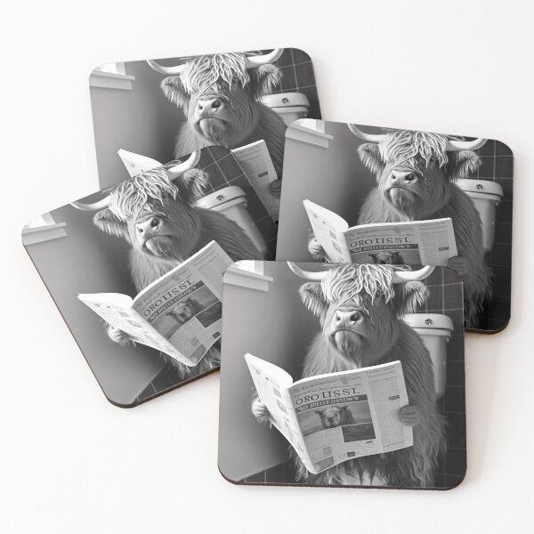 Item preview, Highland Cow Sitting on the Toilet Reading a Newspaper designed and sold by RobertoGreen.