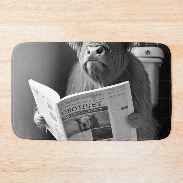 Item preview, Highland Cow Sitting on the Toilet Reading a Newspaper designed and sold by RobertoGreen.