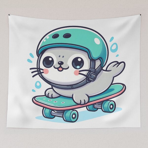 Item preview, Kawaii Seal With Skateboard And Helmet designed and sold by CanvasCutie.