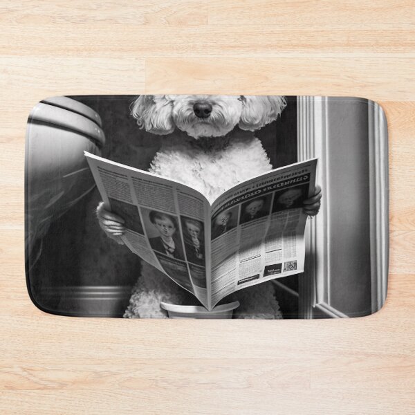 Item preview, Poodle Sitting on the Toilet Reading a Newspaper designed and sold by RobertoGreen.