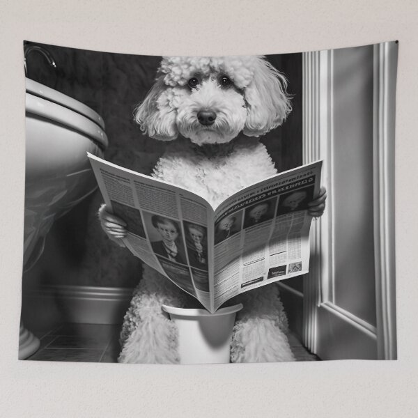 Item preview, Poodle Sitting on the Toilet Reading a Newspaper designed and sold by RobertoGreen.