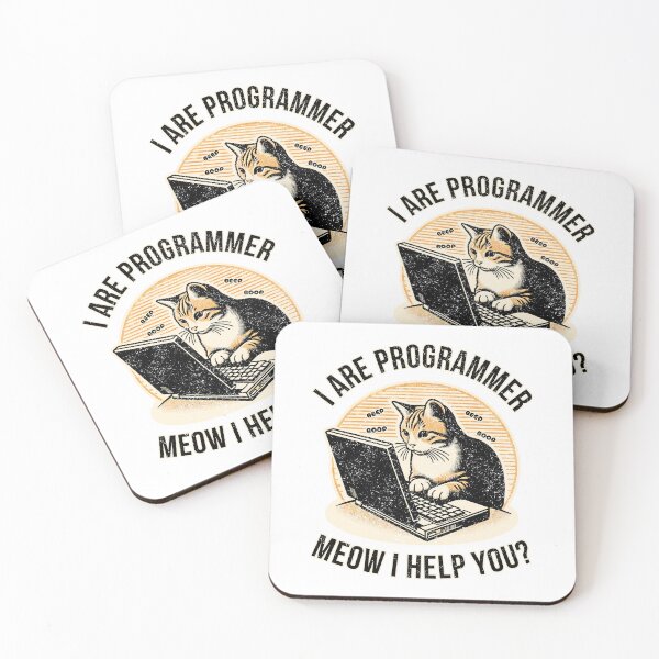 Item preview, Retro Cat Programmer Meme: Coding Humor designed and sold by Amanda-S-Olsen.