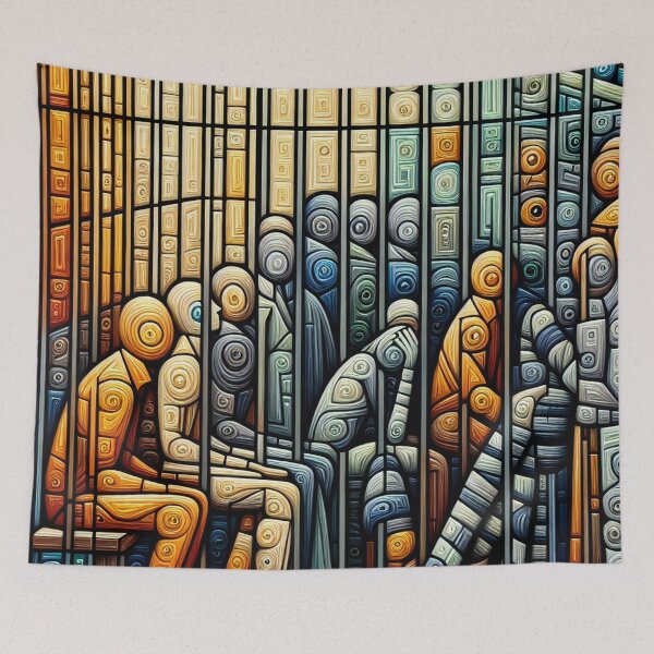 Item preview, Abstract Human Forms Trapped in Modern Technological Labyrinth designed and sold by ArtComixHaven.