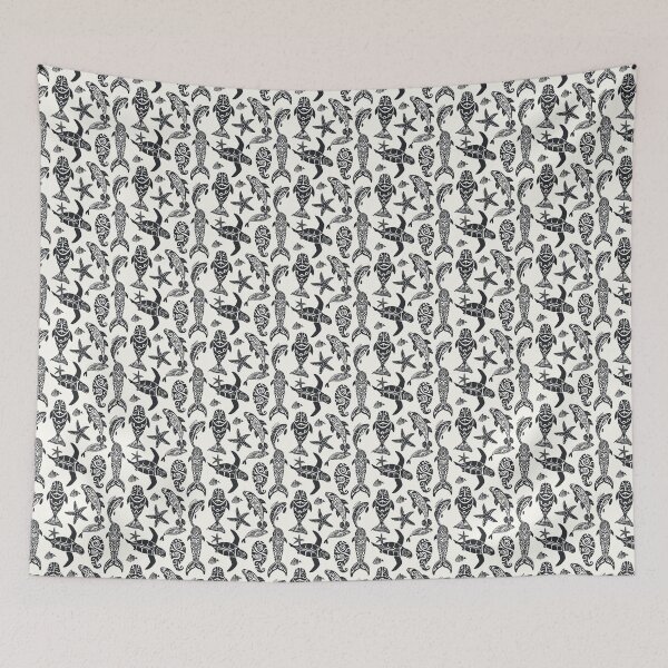 Item preview, Tribal Kanak line seamless ornament of images of sea animals - 3 designed and sold by me-Midbar.