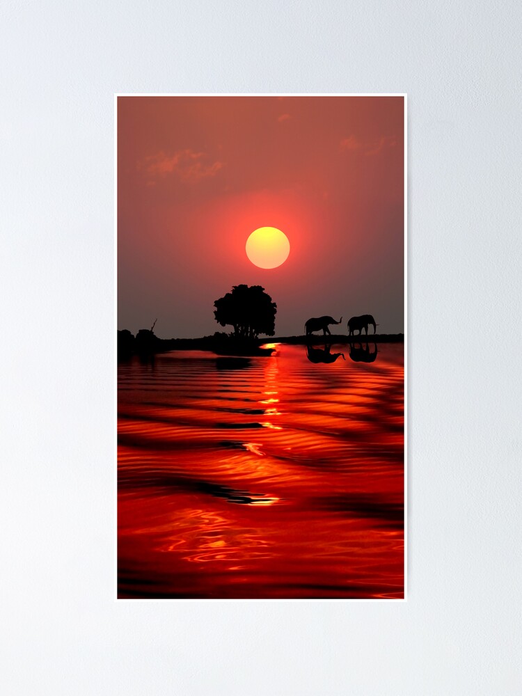 Alternate view of SUNSET WITH ELEPHANTS - BOTSWANA Poster