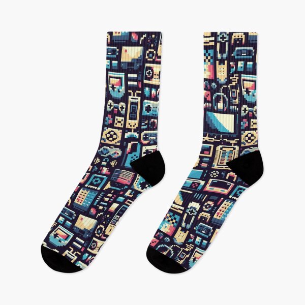 Item preview, A Pixelated Collage of Retro Gadgets and Digital Fun designed and sold by ArtComixHaven.