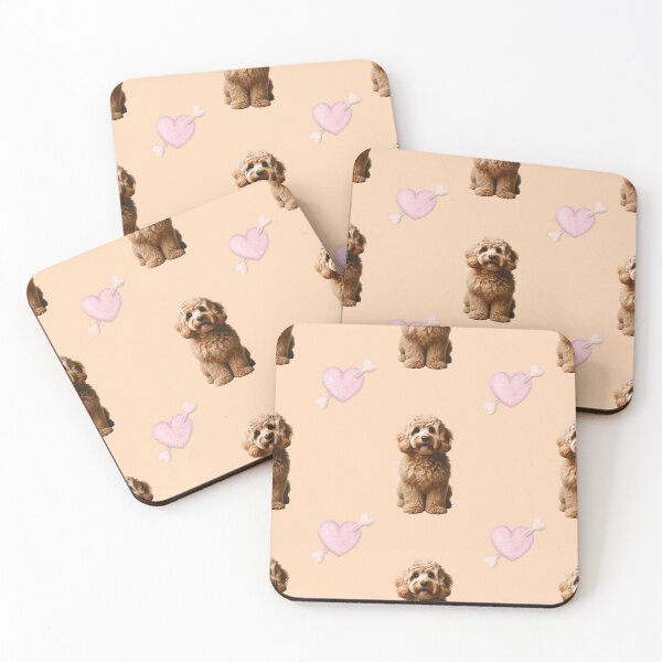 Item preview, Apricot Cockapoo Dog Print Pattern with Pink Hearts designed and sold by CritterManiaUK.