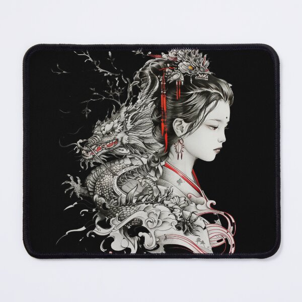 Item preview, Geisha And Dragon. Tattoo style art. designed and sold by Lucy Goosy Art.