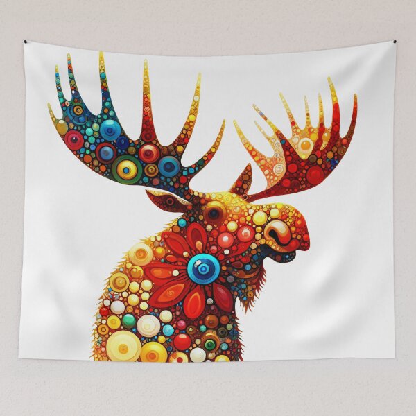 Item preview, Magnificent Moose Head in Gold and Blue designed and sold by FOLK ART FUSION by heidiannemorris.