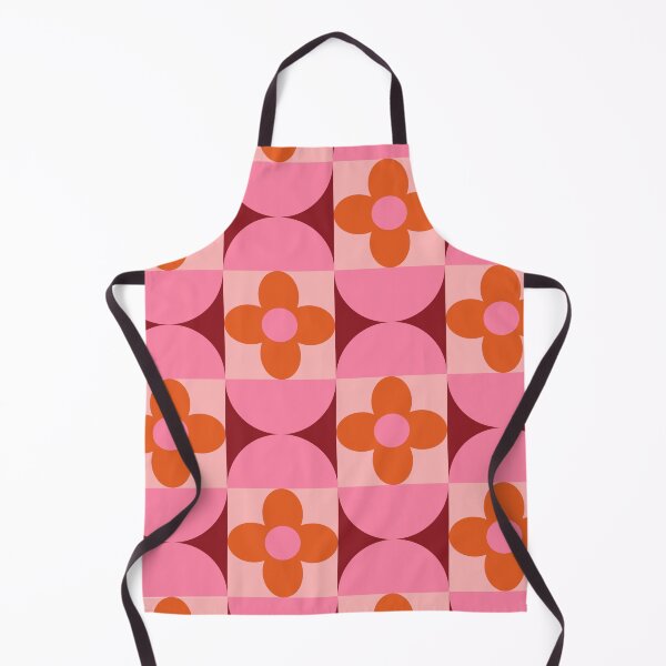 Item preview, Mid Century Pink Half Circles with Orange Retro Flowers on Squares designed and sold by Yasminepatterns .