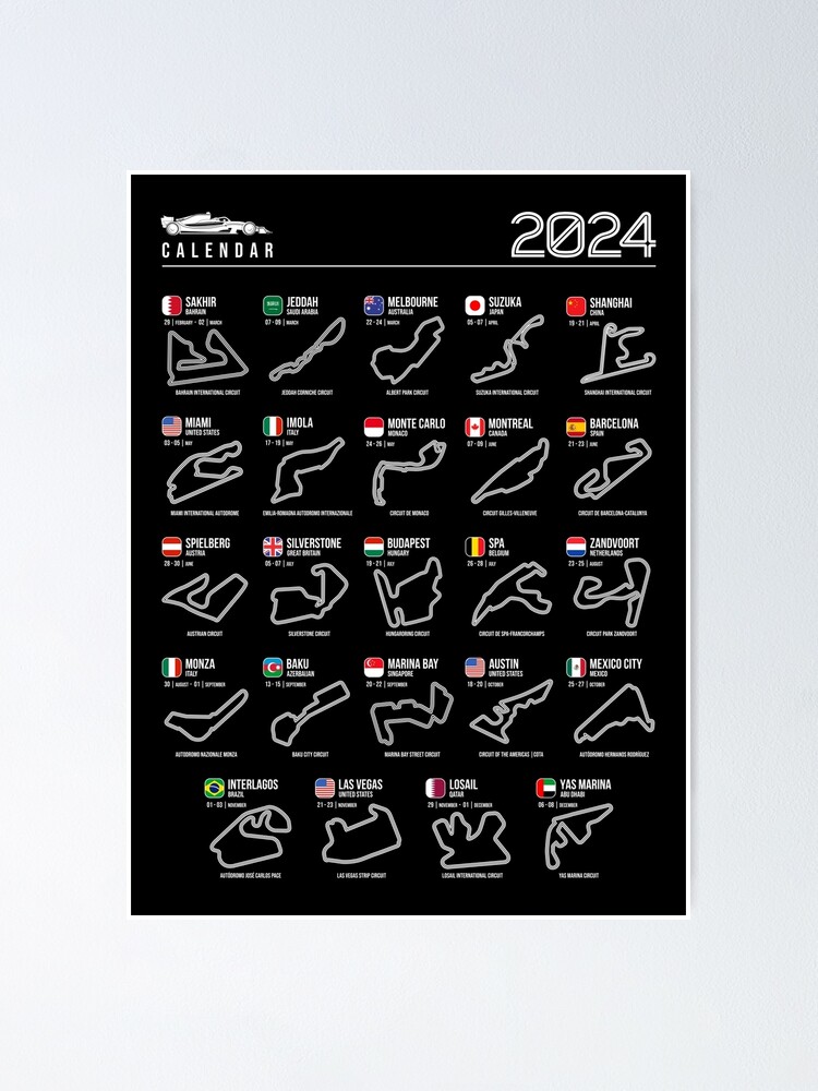schedule-formula-racing-cars-2024-b-w-poster-for-sale-by-mariel-toigo-redbubble