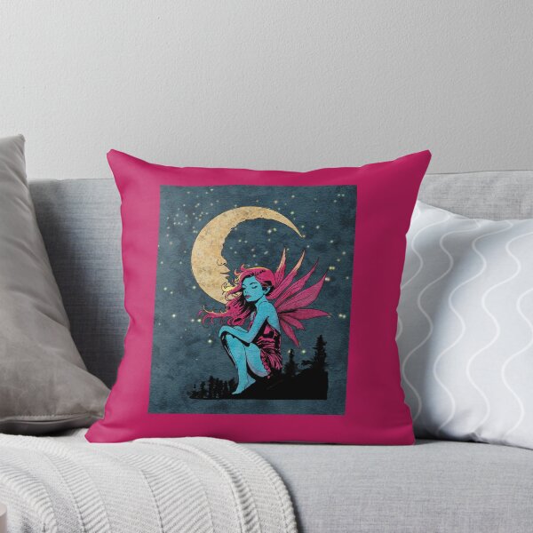 Item preview, Enchanting moonlight scene with a fairy sitting atop a cliff against a crescent moon designed and sold by SimoesArtistry.