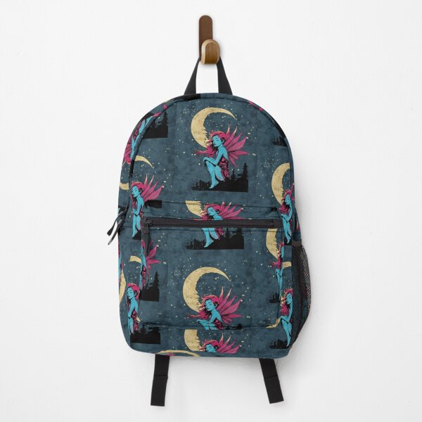 Item preview, Enchanting moonlight scene with a fairy sitting atop a cliff against a crescent moon designed and sold by SimoesArtistry.