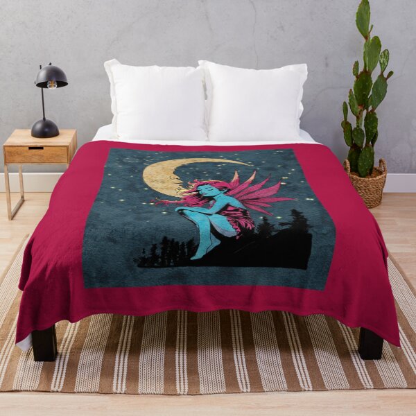 Item preview, Enchanting moonlight scene with a fairy sitting atop a cliff against a crescent moon designed and sold by SimoesArtistry.