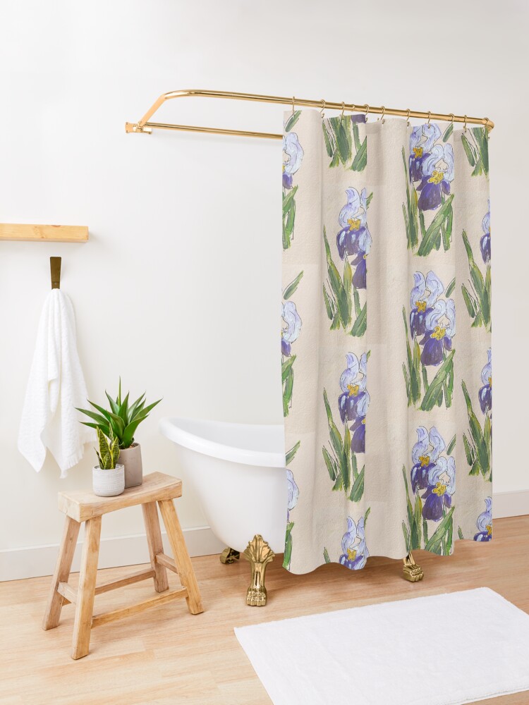 Thumbnail 3 of 5, Shower Curtain, Purple Irises - Original Artwork on Handmade paper designed and sold by KarenEspig.