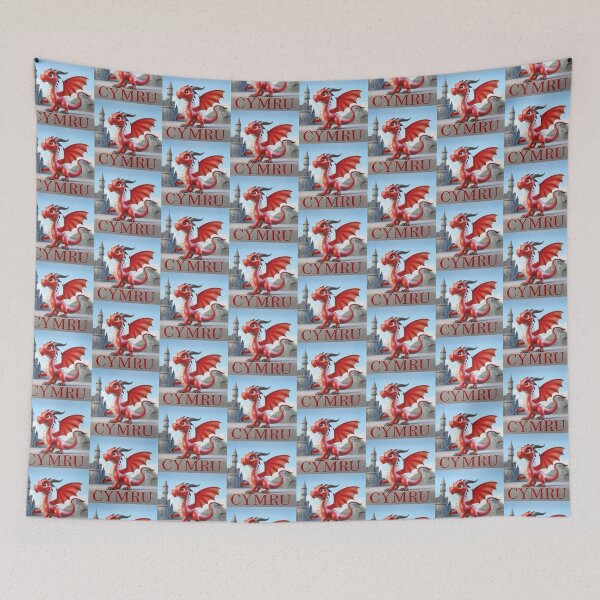 Item preview, Little red Dragon of in a castle Wales CYMRU designed and sold by SadSacDesigns.