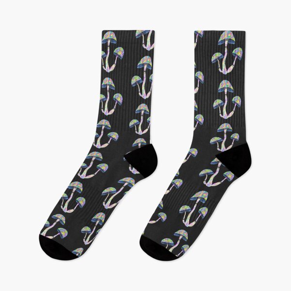 Item preview, Triples cute holographic mushrooms black background designed and sold by blackygoldcat.