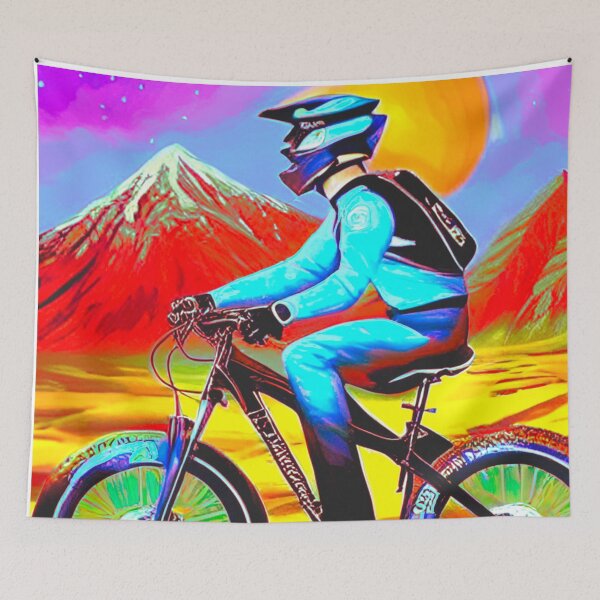 Item preview, Desert Blaze: Bright-Colored MTB Rider in Arid Terrain designed and sold by GrizzlyCollective.