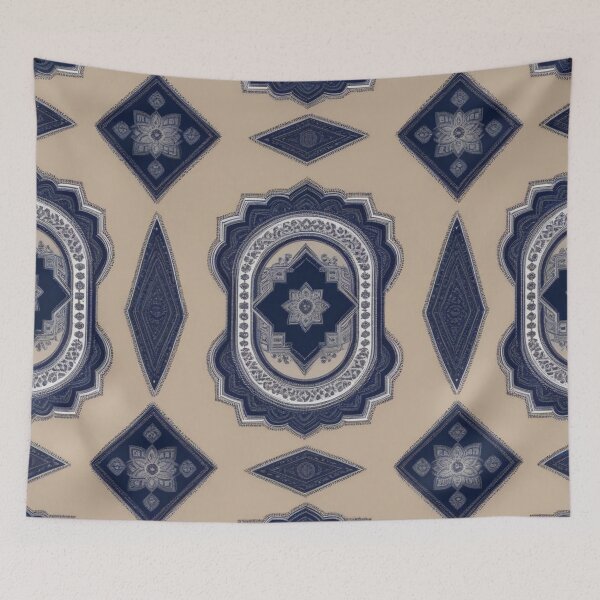 Aperçu de l'œuvre RogerPattern - "Café au Lait Sérénité : Imprimé Détails Bleus et Blancs" créée et vendue par RogerPattern.