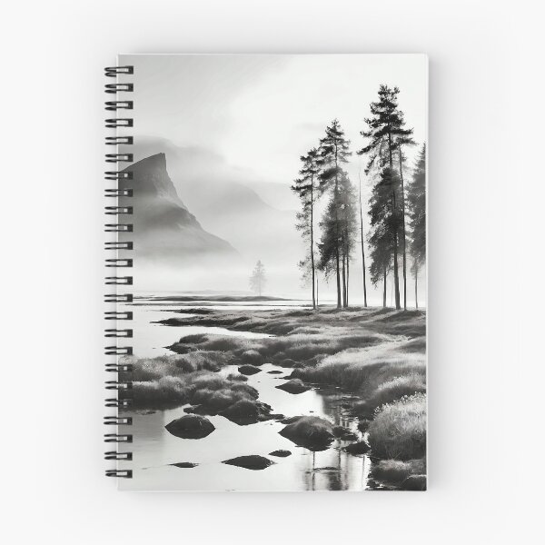 Item preview, Foggy Scandinavian Monochrome Landscape Photograph Nature designed and sold by ShadeScapeArt.