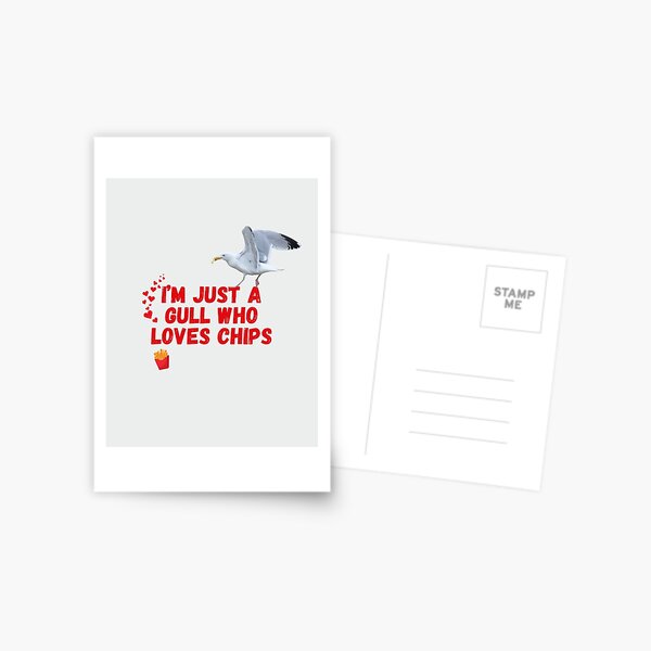 Item preview, I'm Just a Gull Who Love Chips - Gavin the Gull Red Text Sticker designed and sold by MyriadLifePhoto.