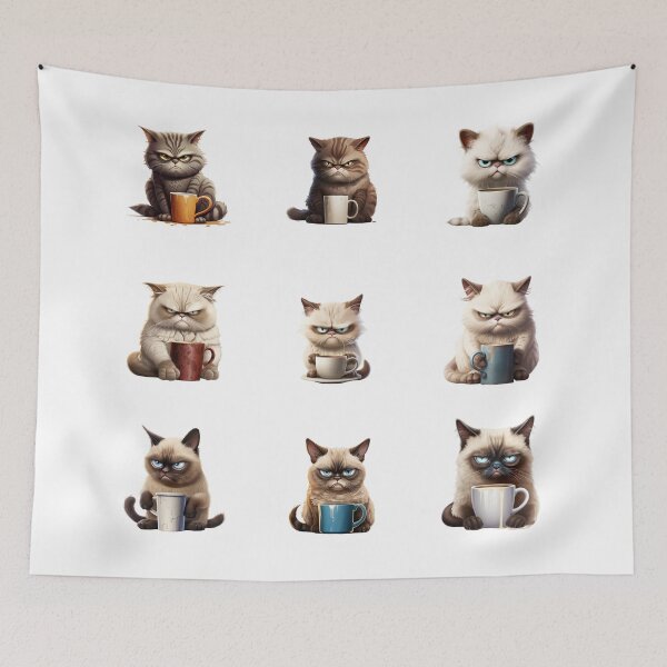Item preview, Grumpy Coffee Cat Bundle 9 Pcs designed and sold by Crazycatgraphic.