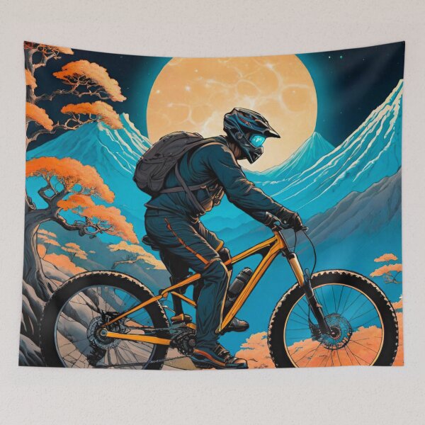 Item preview, Moonlit Pause: MTB Rider Taking in the Sights, Sounds, and Smells of the Trails designed and sold by GrizzlyCollective.