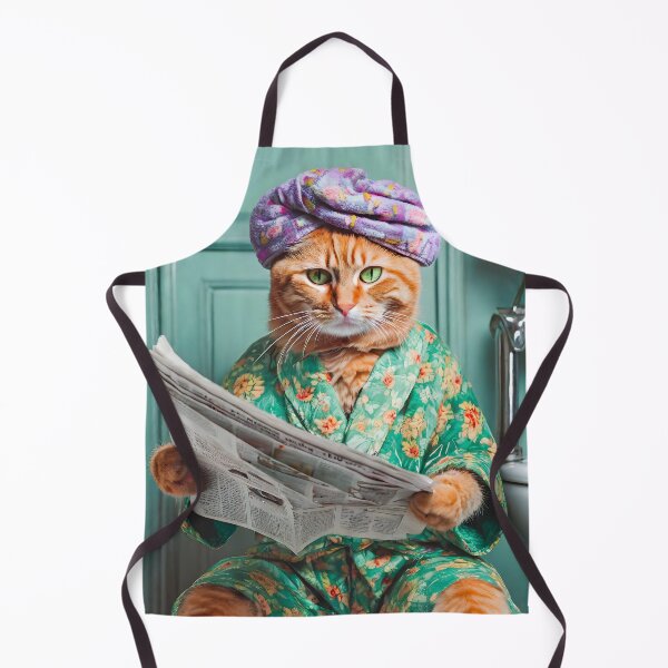 Item preview, Boho cat with turban reads newspaper on the toilet designed and sold by Jeepbabes.