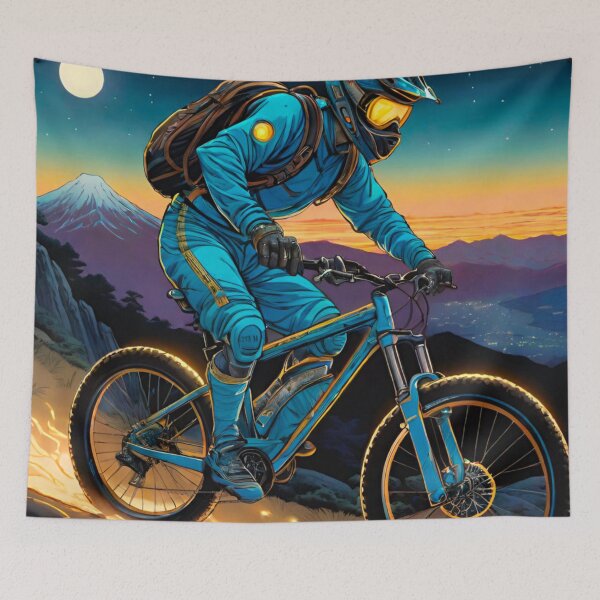 Item preview, City Vista: Mountain Biker Shredding Madness Overlooking Urban Horizon designed and sold by GrizzlyCollective.