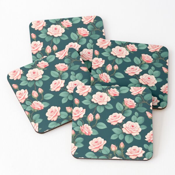 Item preview, Pink Roses On Dark Teal Green  designed and sold by printmala.