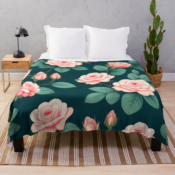 Item preview, Pink Roses On Dark Teal Green  designed and sold by printmala.